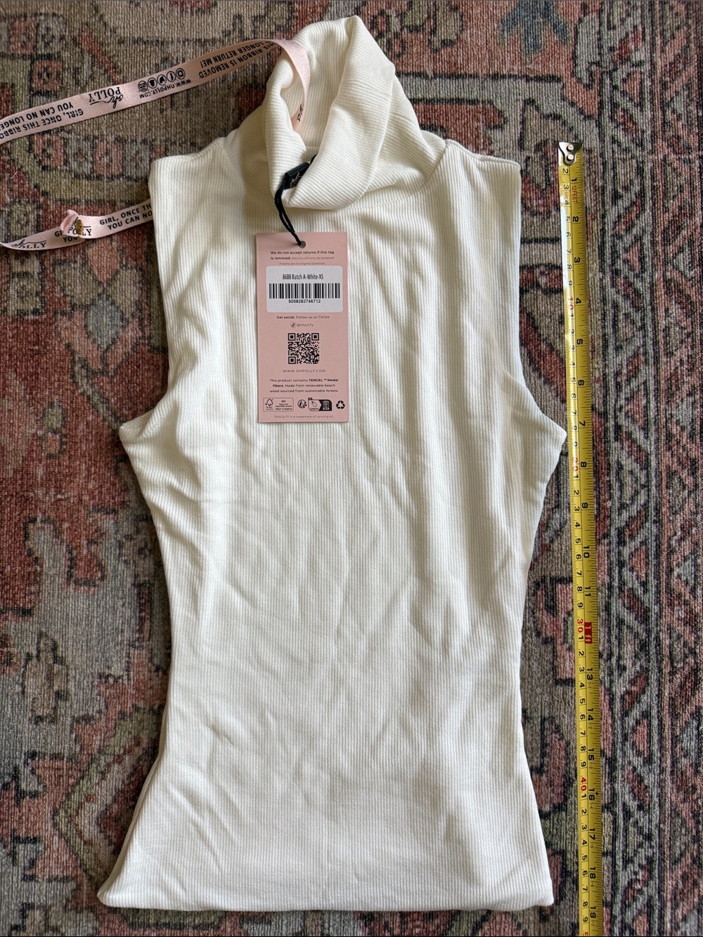 Oh Polly Cream Ribbed High Neck Tank
